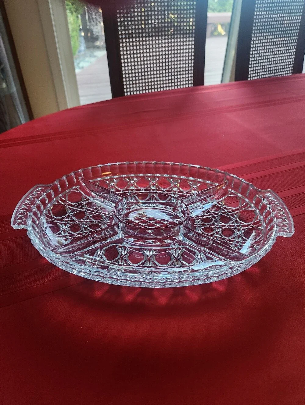 Vintage Clear Cut Heavy Glass Style Oval Divided Relish Dish with Handles